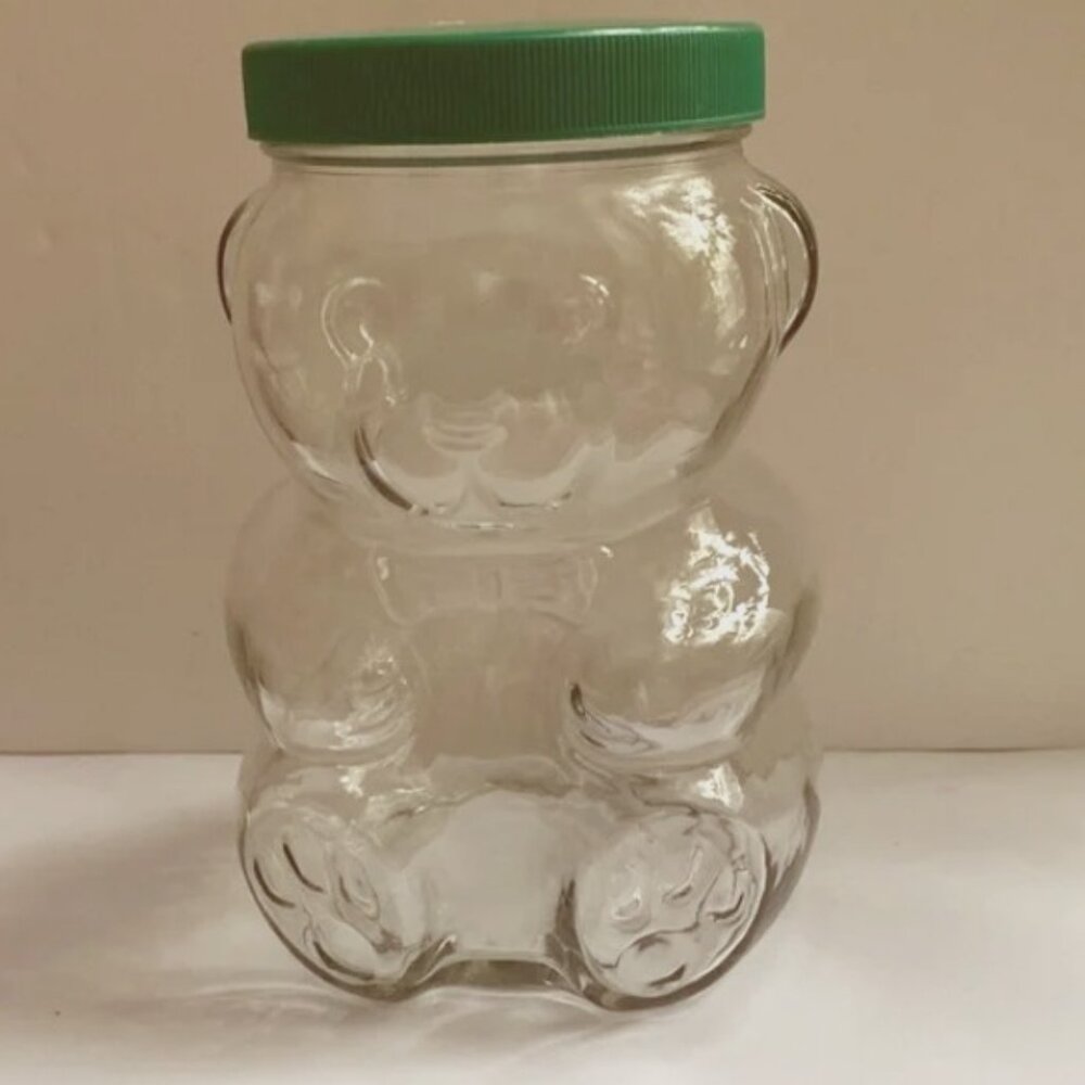 Kraft Peanut Butter Bear Jar Vintage - 80's  Green Lid with Bow-Tie